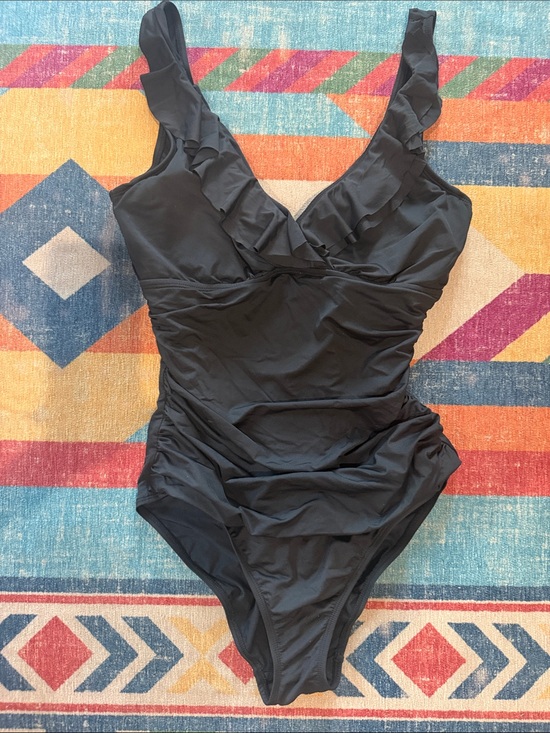 Ralph Lauren Other - Ralph Lauren Black Ruffle V-Neck One-Piece Swimsuit